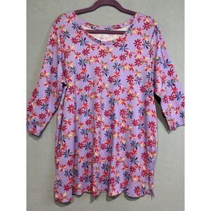 Woman Within Plus Size 18/20 Large Tunic Top Floral Print Lavender 3/4 Sleeve